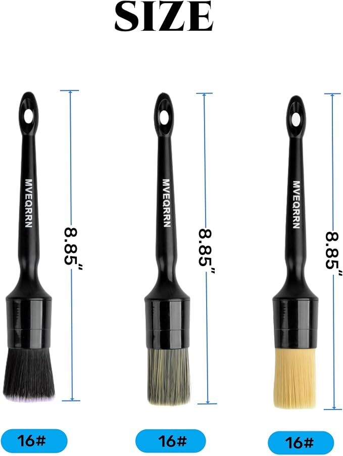 MVEQRRN 3pcs Car Detailing Brush Set-1pcs Boars Hair Car Detailing Brushes,1pcs Ultra Soft No Scratch Detailing Brush for Air Vent,Leather Seat 1pcs Detail Brushes car Detailing for Interior Exterior