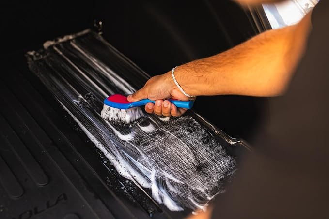 Detail Factory - ProGrip Interior Scrub Brush - Soft Bristles - Rubber Grip for Maximum Stability and Comfort - Curved Head Profile for Better Clearance - Solar Flare