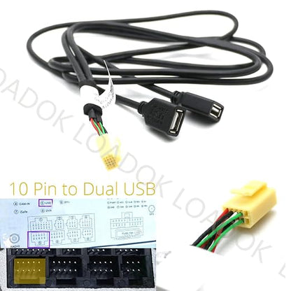 10 Pin Car USB Dual Double USB with Mic for RCA Cable Adapter for Android Radio Player Navigation Accessories - (Color Name: A)