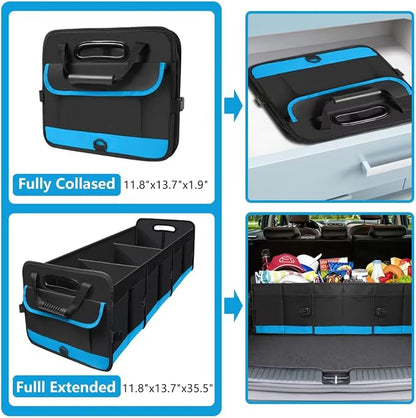 AOPHY Trunk Organizer for Car, Car Storage Organizer with 2 adjustable straps, 95L Large Capacity Cargo Organizer for Suv, Truck, Sedan, Waterproof Portable Car Organizers for Women Men（Blue）