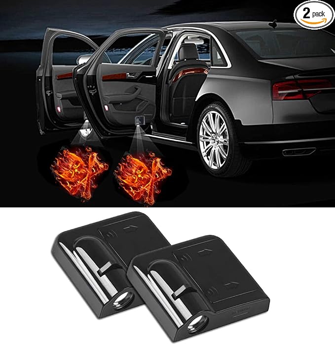 NewL 2 Pcs Led Car Door Welcome Light for X Fire Skull Logo Symbol Projector Lights Ghost Shadow Light