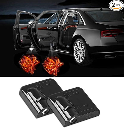 NewL 2 Pcs Led Car Door Welcome Light for X Fire Skull Logo Symbol Projector Lights Ghost Shadow Light