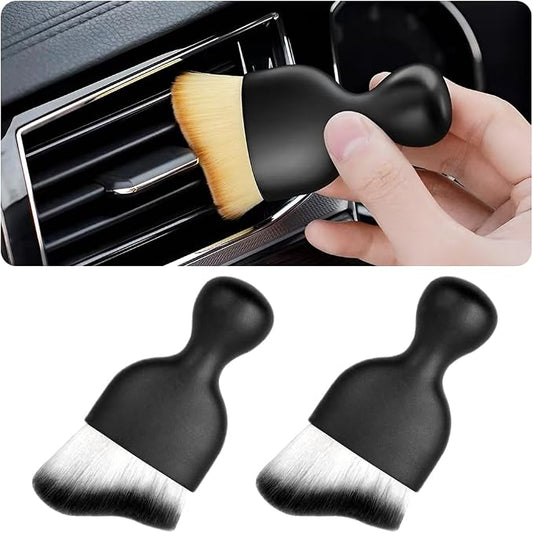 Blilo 2PCS Car Interior Detailing Brush with Dust Cover, Auto Soft Hair Cleaning Brushes, Scratch Free Curved Dirt Collectors, for Dashboard Air Conditioner Vents Leather Computer (White/Black/2PCS)
