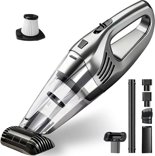 Car Vacuum Portable Cordless – 12000PA Strong Suction, Lightweight & Rechargeable – Includes Multi-Nozzle Attachments for Car, Home, Office, and Pet Hair – Compact & Powerful Grey Vacuum