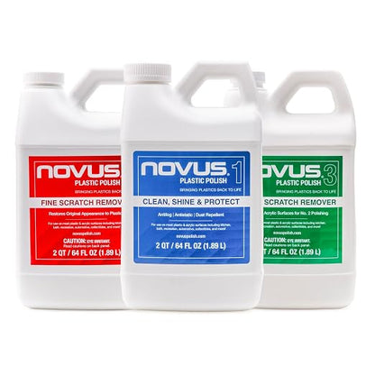 NOVUS-PK64 | Plastic Clean & Shine #1, Fine Scratch Remover #2, and Heavy Scratch Remover #3 | 64 Ounce Bottles