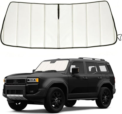 Windshield Sun Shade for Toyota Land Cruiser 2024-2025 2026, Front Window Visor Accessories, Folding Design Blocks Heat & UV Rays Maintain Cool Interior and Save Space