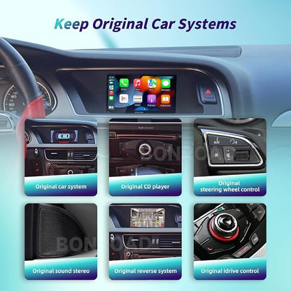 Wireless Carplay Android Auto Adapter for Audi A4 A5 Q5 S4 S5 2008-2018 | MMI 3G Retrofit Kit with Navigation, Music, Siri, OEM Knob Control, Camera Input