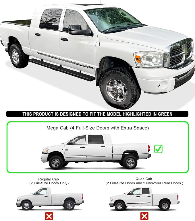 APS (Black 6 inches) Stainless Steel Running Boards Nerf Bars Side Steps Compatible with Dodge Ram 1500 2006-2008 Mega Cab & Ram 2500 3500 2006-2009(91in D2D Short Version)