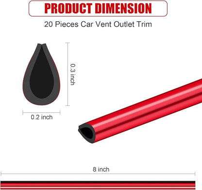 20 Pieces Universal Car Auto Air Conditioner Vent Outlet Trim Strip, Waterproof Flexible Shiny Auto Car Vent Interior Accessories for All Air Vent Outlet (20PCS - Red)
