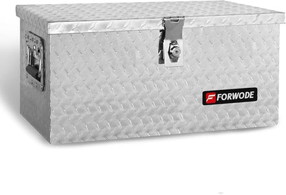 FORWODE 20 Inch Aluminum Truck Tool Box Lockable Truck Bed Tool Box Waterproof Truck Bed Storage Box with Side Handle Small Truck Tool Chest for Pickup, Truck Bed, RV, Trailer & Garage (Silver)