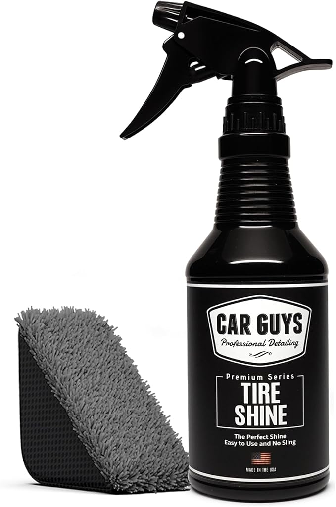 CAR GUYS Tire Shine Spray - The Perfect Deep Black Shine - Long Lasting Car Tire Dressing - No Sling & Dry to Touch - 18 Oz Kit with Applicator