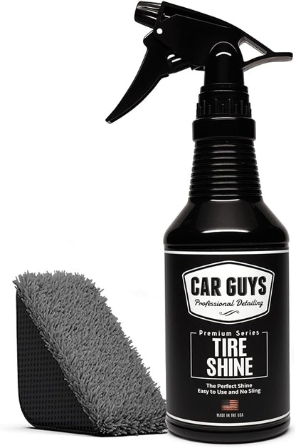 CAR GUYS Tire Shine Spray - The Perfect Deep Black Shine - Long Lasting Car Tire Dressing - No Sling & Dry to Touch - 18 Oz Kit with Applicator
