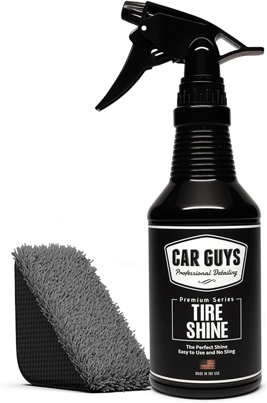 CAR GUYS Tire Shine Spray - The Perfect Deep Black Shine - Long Lasting Car Tire Dressing - No Sling & Dry to Touch - 18 Oz Kit with Applicator