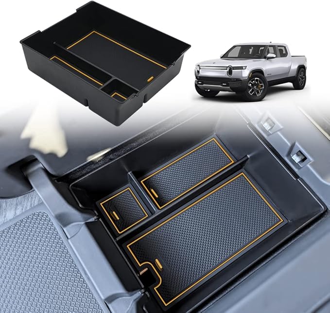 BestEvMod Center Console Organizer Tray Compatible with Rivian R1T R1S 2022 2023 2024 2025 2026 Accessories Center Console Storage Box ABS Material with PVC Trim (W/O Coin, Yellow)