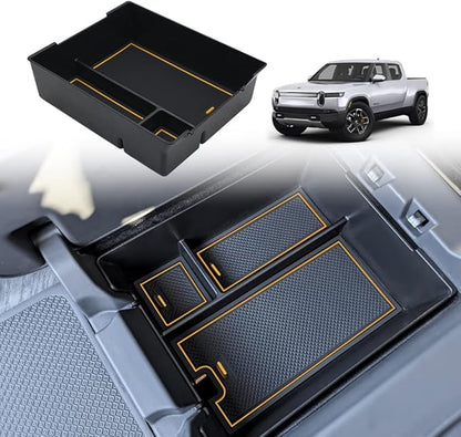 BestEvMod Center Console Organizer Tray Compatible with Rivian R1T R1S 2022 2023 2024 2025 2026 Accessories Center Console Storage Box ABS Material with PVC Trim (W/O Coin, Yellow)