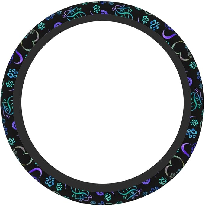 Paw Print Heart Print Steering Wheel Cover Anti-Slip,Sweat Absorption Universal 15 inch Steering Wheel Covers Cute car Accessories for Men Women