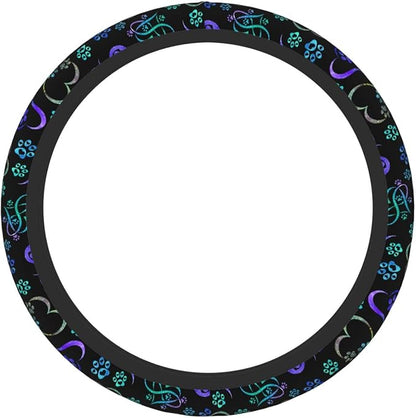 Paw Print Heart Print Steering Wheel Cover Anti-Slip,Sweat Absorption Universal 15 inch Steering Wheel Covers Cute car Accessories for Men Women