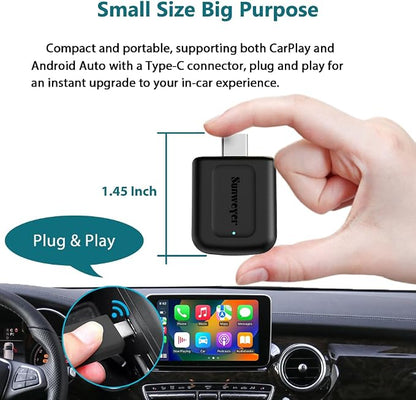 Sunweyer 2024 Latest Wireless CarPlay & Android Auto Dongle 2 in 1 Auto Connect Box,USB Type-C Port,Supports Online Updates Wired to Wireless Adapter