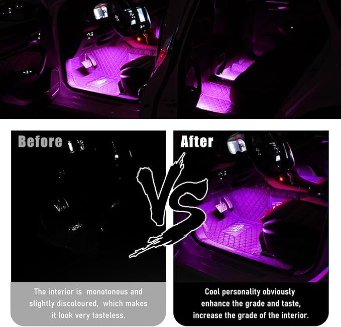 Wevdn Car Interior LED Strip Light, 12V 24 LED Neon Ambient Night Light with Cigarette Lighter Plug, Automotive Atmosphere Decorative Under Dash Lighting Kit, Car Accessories (Pink Purple)