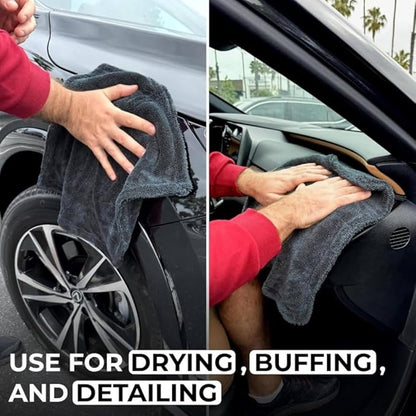 1200GSM Microfiber Car Drying Towel, Double-Twist Loop, Ultra-Absorbent, Quick-Dry, Lint- & Streak-Free, Scratch-Safe, for Car Wash & Detailing (1 Pack) (Dark Grey, 16" x 16")
