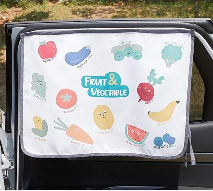 Magnetic Car Sun Shade Curtain for Side Window – Sun Blocker and UV Protector for Baby, Kids, and Pets – Universal Fit with Built-in Magnets for Steel-Framed Door (Vegetable Friends)