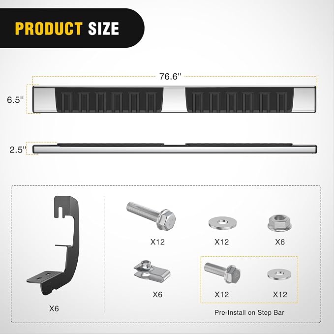 Nilight Running Boards for 2007-2018 Chevy Silverado/GMC Sierra 1500 Double Extended Cab 2007-2019 Chevy Silverado/GMC Sierra 2500HD 3500HD 6 Inch Stainless Steel Side Step Nerf Bars