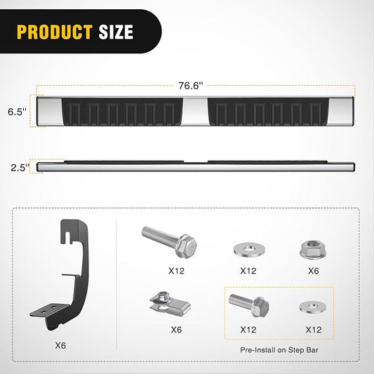 Nilight Running Boards for 2007-2018 Chevy Silverado/GMC Sierra 1500 Double Extended Cab 2007-2019 Chevy Silverado/GMC Sierra 2500HD 3500HD 6 Inch Stainless Steel Side Step Nerf Bars