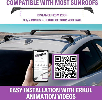 ERKUL Roof Rack Cross Bars for Chevrolet Chevy Trax 2013-2022 | Aluminum Crossbars with Anti Theft Lock for Rooftop | Compatible with Raised Rails - Silver