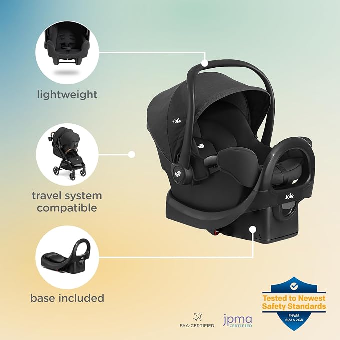 Joie Baby, Rue Lightweight Infant Car Seat & Anti-Rebound Base, Side-Impact Protection, 5-Point Harness, and UPF 50+ Canopy for Newborns and Infants (Shale Dark)