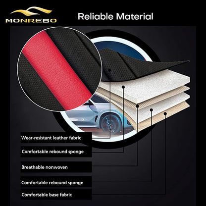 otoez Leather Car Seat Covers Full Set, Full Coverage Seat Covers for Cars, Waterproof Automotive Front & Back Seat Protector Universal Fit Most 5 Seats Car Sedan Truck SUV (Black & Red)