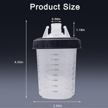 Disposable Paint Sprayer Mixing Cup for Automotive Paint Gun, HVLP Paint Spray Paint Gun 6 Ounce (160ml) Kit with 10 Cups and Lids System, 1 Hard Cup with Retainer Ring and 2 Plugs