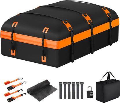 Car Rooftop Cargo Carrier Bag, 30 Cubic Feet Waterproof Soft-Shell Car Roof Bag for All Vehicle with/Without Rack, Include Anti-Slip Mat, Reinforced Straps, Door Hooks Luggage Lock (Orange)