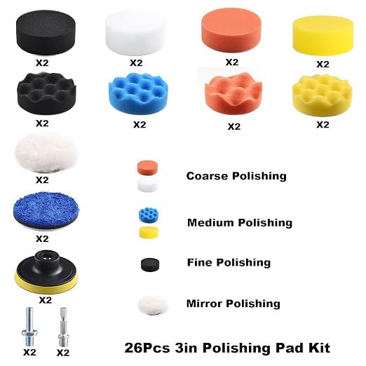 26 Pcs Car Foam Polishing Buffing Kit, 3 Inch Polishing Pad, Buffing Pads, Polishing Pad Kit, 3 Inch Buffing Pads