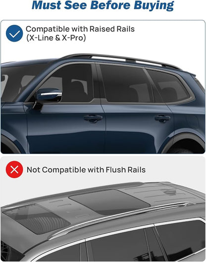 JOYTUTUS Lockable Roof Rack Cross Bars Compatible with Kia Telluride X-PRO X-LINE 2023-2025 (with Raised Side Rails), Aluminum Car Luggage Rack for Kayak Roof (Except LX EX S SX SX-P)