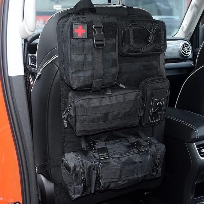 Universal Tactical Vehicle Back Seat Organizer with 5 Molle Pouch Molle Pouches Truck Seat Organizer Tactical Gear for Car Truck Ford Jeep Vehicle