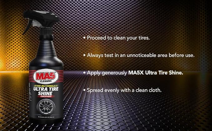 MA5X Ultra Tire Shine | Wet-Look Car Tire Shine Spray & Protectant | Tire Black Finish, No-Sling Formula, Professional Concentrated Shine | 32oz Spray Bottle | Pack of 2