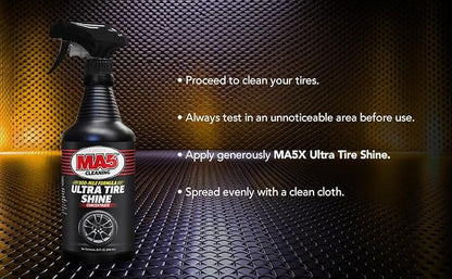 MA5X Ultra Tire Shine | Wet-Look Car Tire Shine Spray & Protectant | Tire Black Finish, No-Sling Formula, Professional Concentrated Shine | 32oz Spray Bottle | Pack of 2