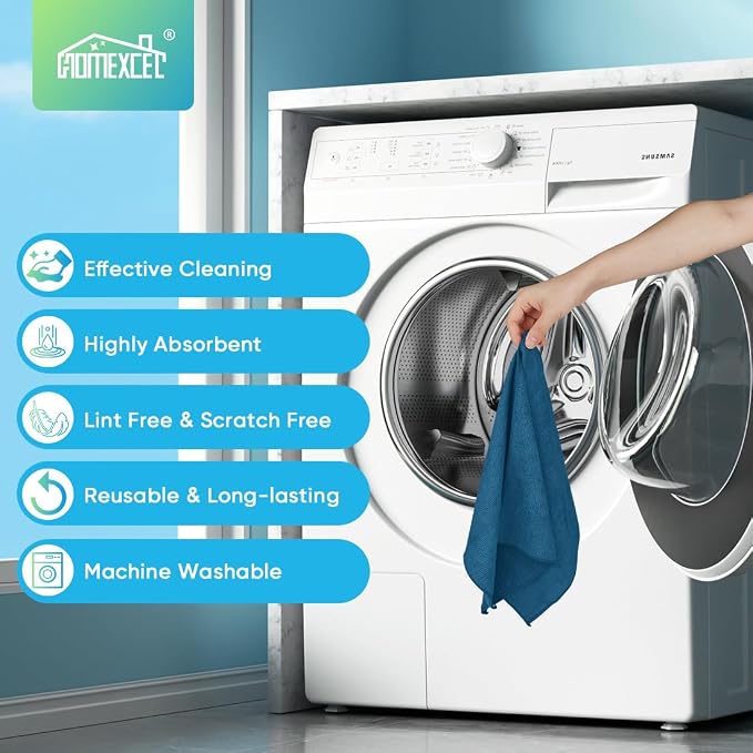 HOMEXCEL Navy Blue Microfiber Cleaning Cloth, 24 Pack Cleaning Towels for Kitchen, Lint Free, Scratch-Free, Highly Absorbent, and Reusable Cleaning Rags for House, Window, Cars, 11.5 X11.5 inch