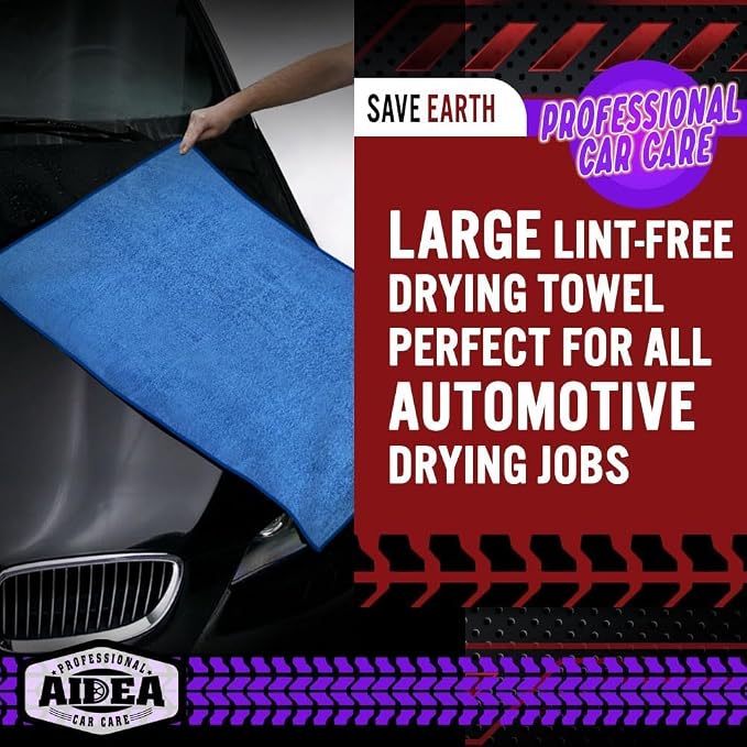 AIDEA Microfiber Towels for Cars-4PK, Large Professional Car Drying Towel, Scratch-Free & Absorbent Drying Towel for Cars, SUVs, RVs, Trucks, and Boats, 24inx 31in, Blue