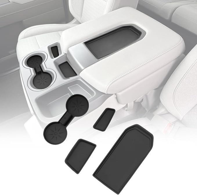 for 4PCS Center Console Water Cup Holder Insert Non-Slip Rubber Mats Compatible with Split-Bench Folding Seat 2019-2026 Chevy Silverado/GMC Sierra 1500&2024-2026 Silverado&Sierra 2500HD/3500HD