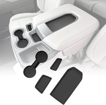 for 4PCS Center Console Water Cup Holder Insert Non-Slip Rubber Mats Compatible with Split-Bench Folding Seat 2019-2026 Chevy Silverado/GMC Sierra 1500&2024-2026 Silverado&Sierra 2500HD/3500HD