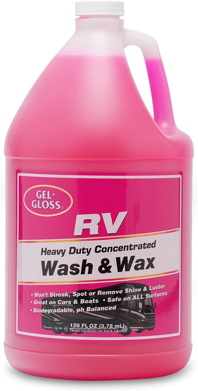 Gel Gloss RV Wash & Wax - Clean, Streak-Free, Reduced Water Spotting, pH Neutral, Concentrated Carnauba Formula, Provides a High Sheen Finish on Campers and Motorhomes, 128 oz (1 Gallon)