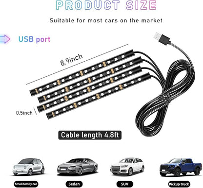 Ohleats Car LED Strip Light, 48 LED RGB Auto Interior Atmosphere Lights, Cigarette Lighter Under Dash Ambient Night Light, Interior Lamp Lighting Kit (Red, USB)