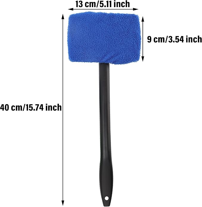 Windshield Cleaner Tool-Car Interior Window Cleaning Kit with Handle & 3 Microfiber Pads, Auto Inside Windshield Wiper Brush Washer Towel for Car & Home Windows