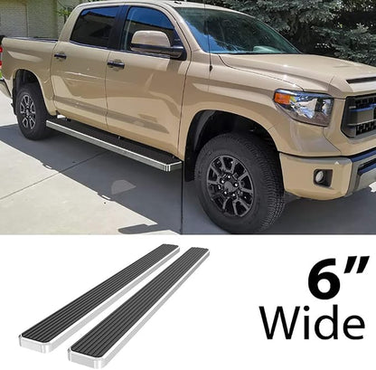 APS Running Boards 6 inches Compatible with Toyota Tundra 2007-2021 CrewMax 304 Stainless Steel (Nerf Bars Side Steps Side Bars)