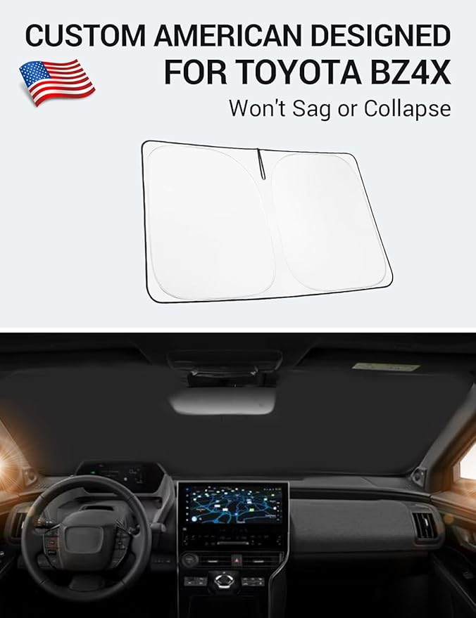Proadsy 2026 Upgrade Windshield Sun Shade Custom Fit Toyota bZ4X 2023-2026 4-Layer Foldable Front Sunshade Protector Sun Visor Blocks UV Rays Keep Car Cooler