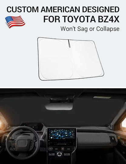Proadsy 2026 Upgrade Windshield Sun Shade Custom Fit Toyota bZ4X 2023-2026 4-Layer Foldable Front Sunshade Protector Sun Visor Blocks UV Rays Keep Car Cooler