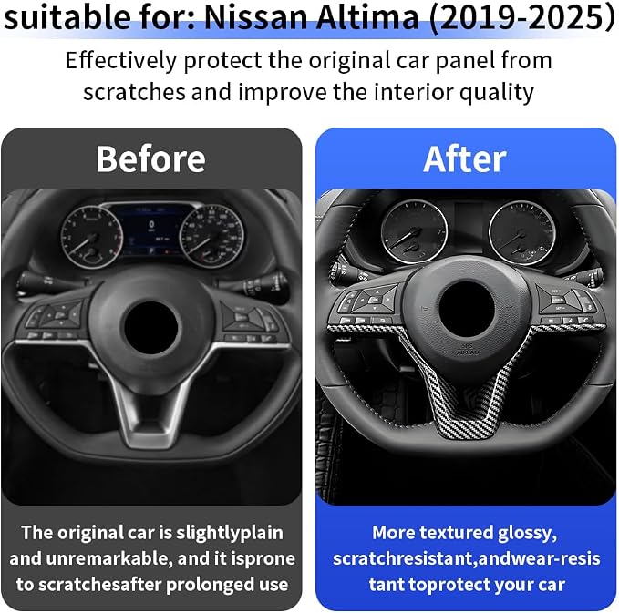 Carbon Fiber Style Kit Car Steering Wheel Trim Cover Panel for Nissan Altima 2019 2020 2021 2022 2023 2024 2025 2026 Auto Interior Decorations Accessories Protection Covers
