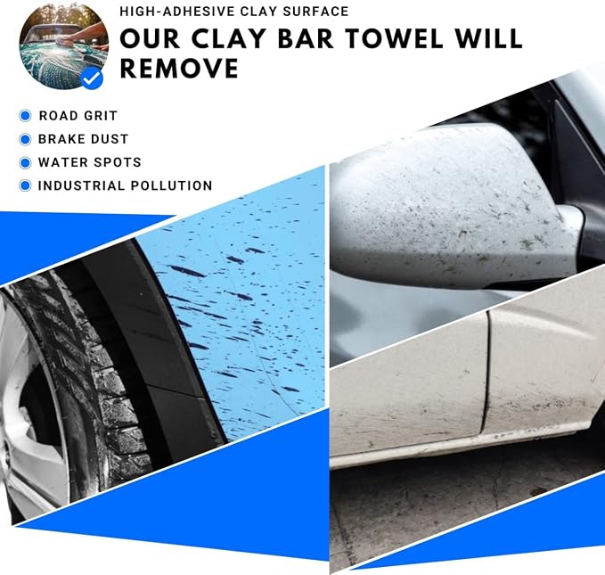 Mnixy Microfiber Clay Bar Towel Pack of 2 with 2 Gifted Gloves Fine Grade Auto Detailing Towel Clay Bar Alternative (Blue)