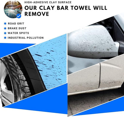 Mnixy Microfiber Clay Bar Towel Pack of 2 with 2 Gifted Gloves Fine Grade Auto Detailing Towel Clay Bar Alternative (Blue)